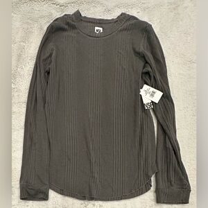 NSF pigment black long sleeve curved hem ribbed shirt size large NWT